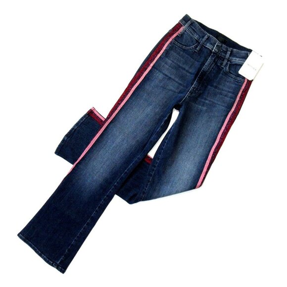 NWT Mother Hustler Ankle in Here Kitty Glitter Racer Crop Flare Stretch Jeans 24