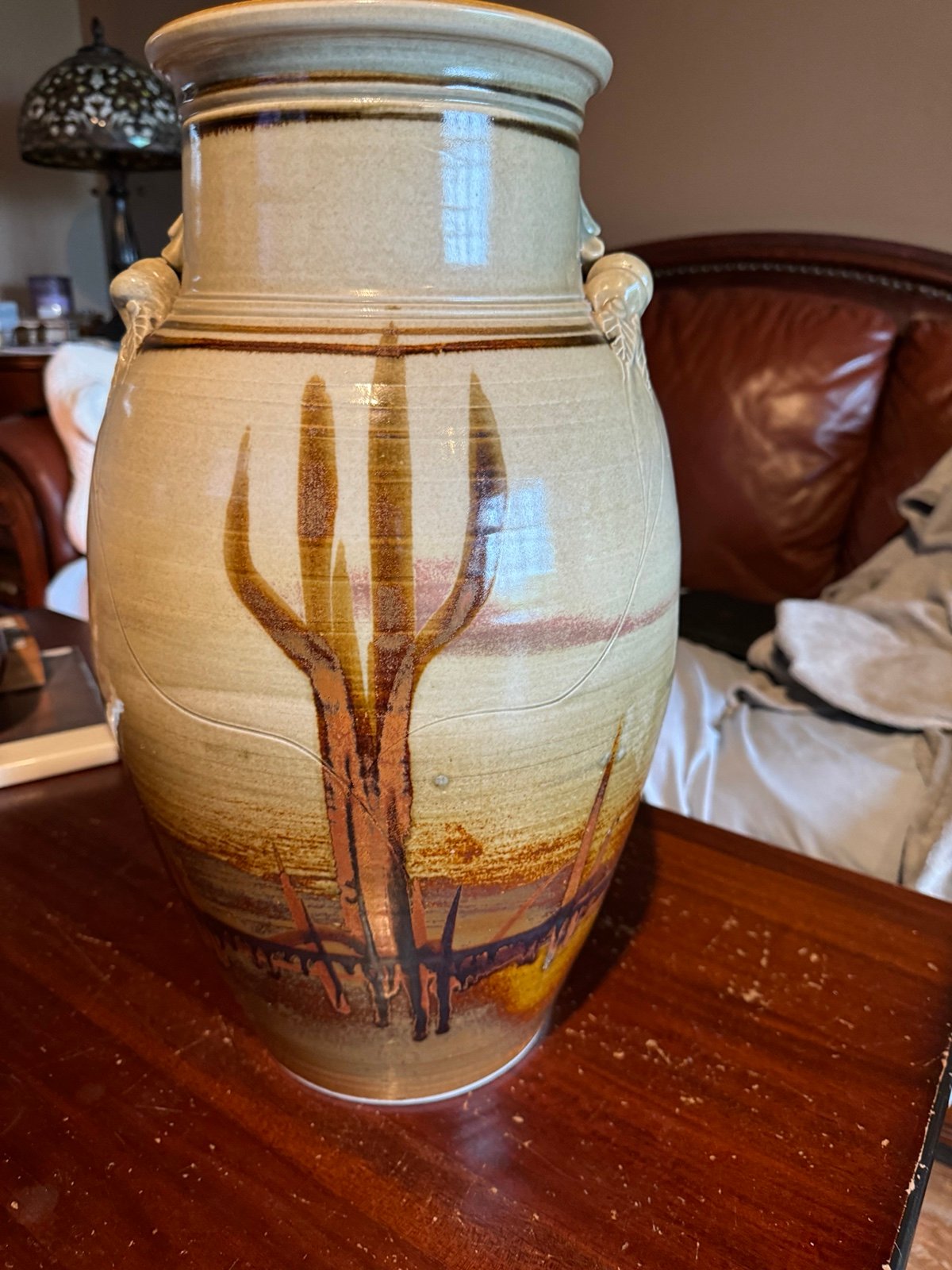 Beautiful Signed Studio Pottery Large Southwestern Deaign Vase