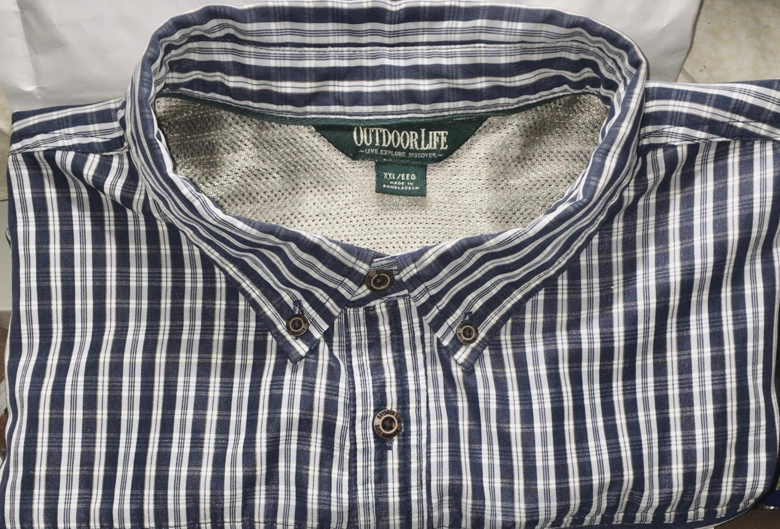 OUTDOOR LIFE Men’s XXL/EEG Lg Sleeve Button Front (1) Pocket 30” P2P/34”L BLUE