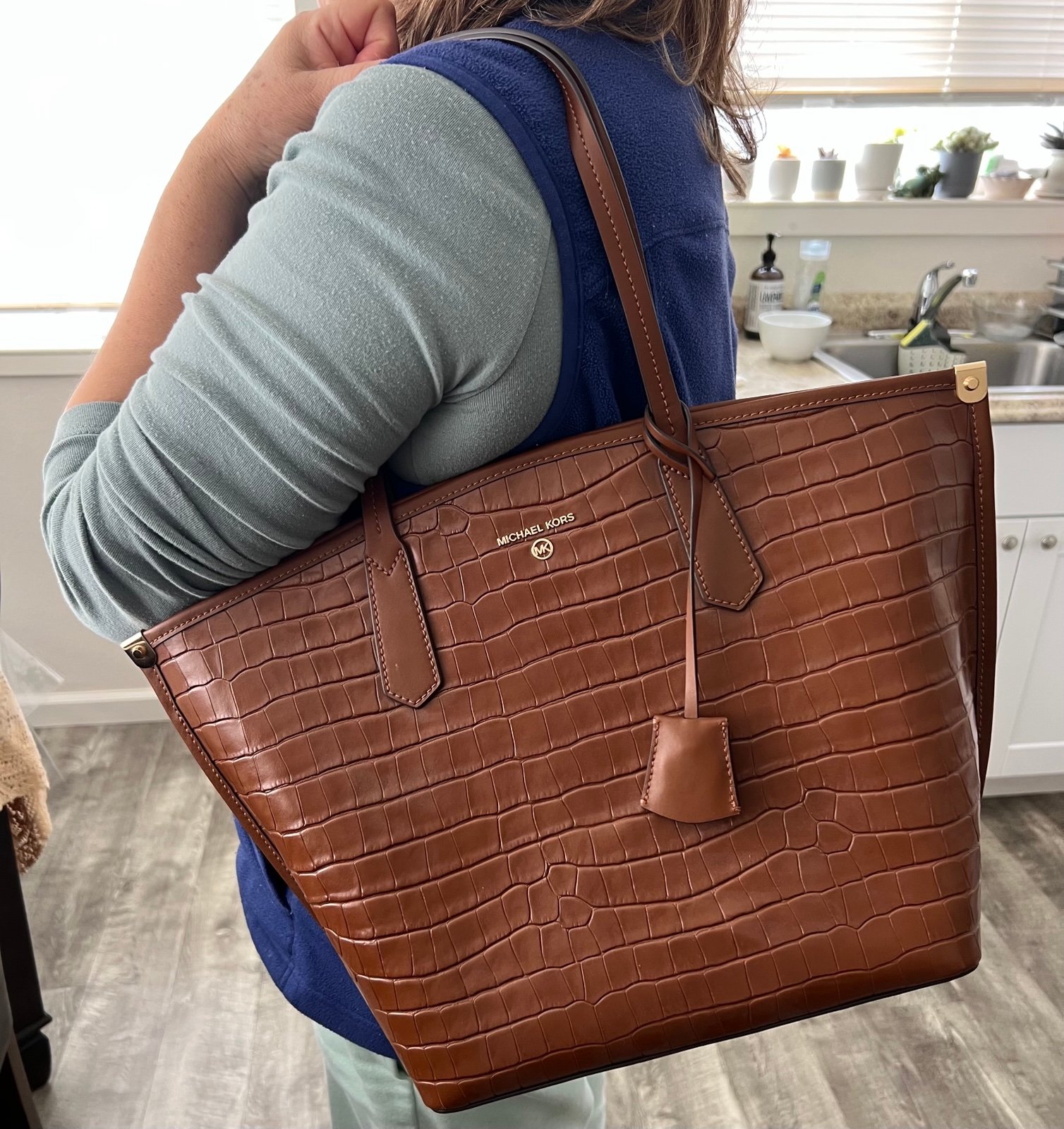 Michael Kors genuine leather brown tote bag