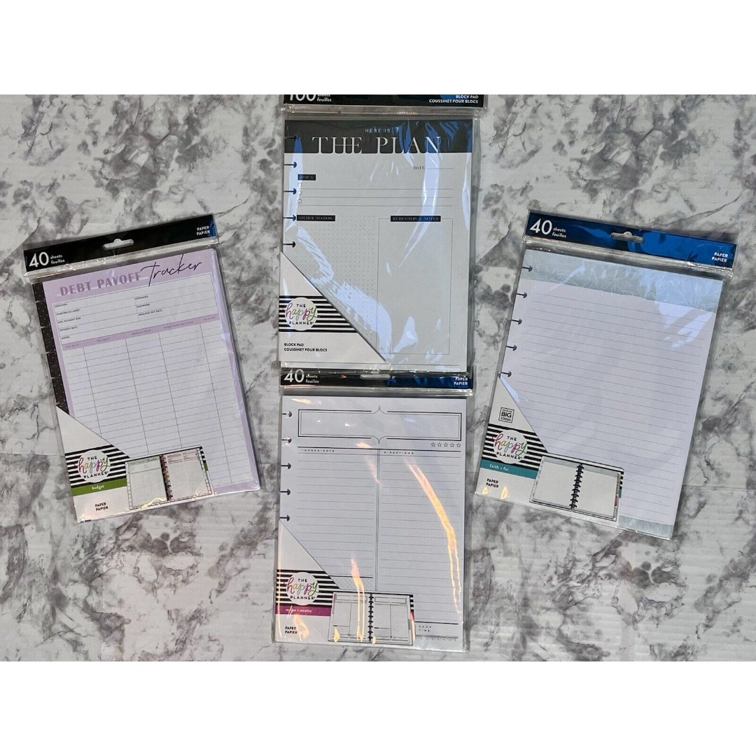 NEW Lot Of 4 The Happy Planner 7x9.25 in Variety Pages Recipe Debt Plan & Paper