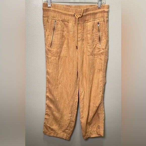 Athleta Women's Cabo Linen Textured Wide Leg Pants Rain Dance Brown Size 6