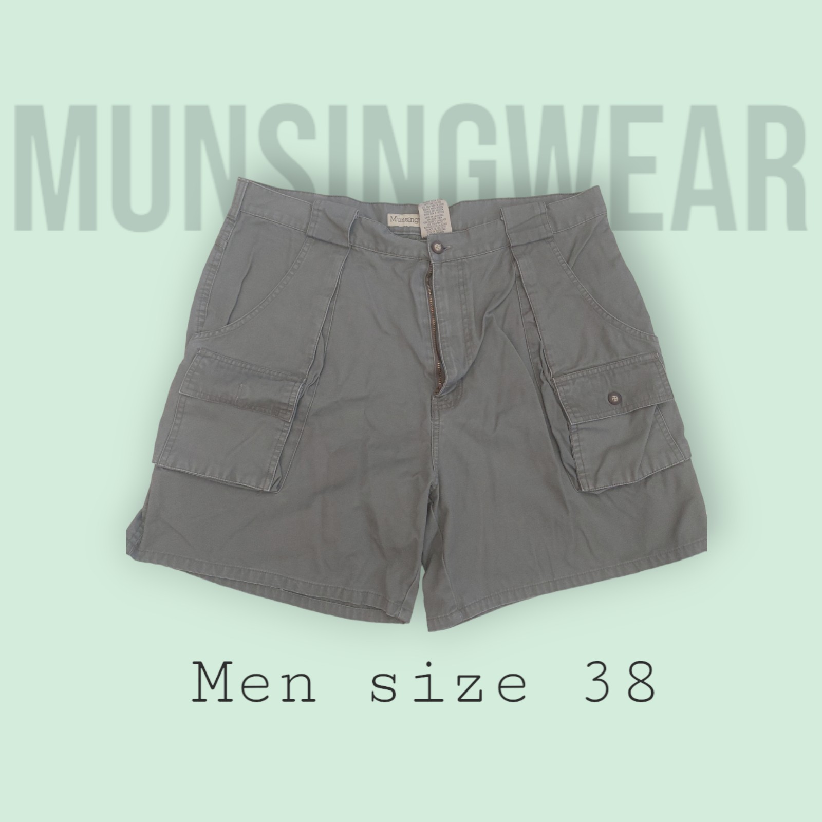 *0061 Munsingwear rare olive cargo shorts men 38