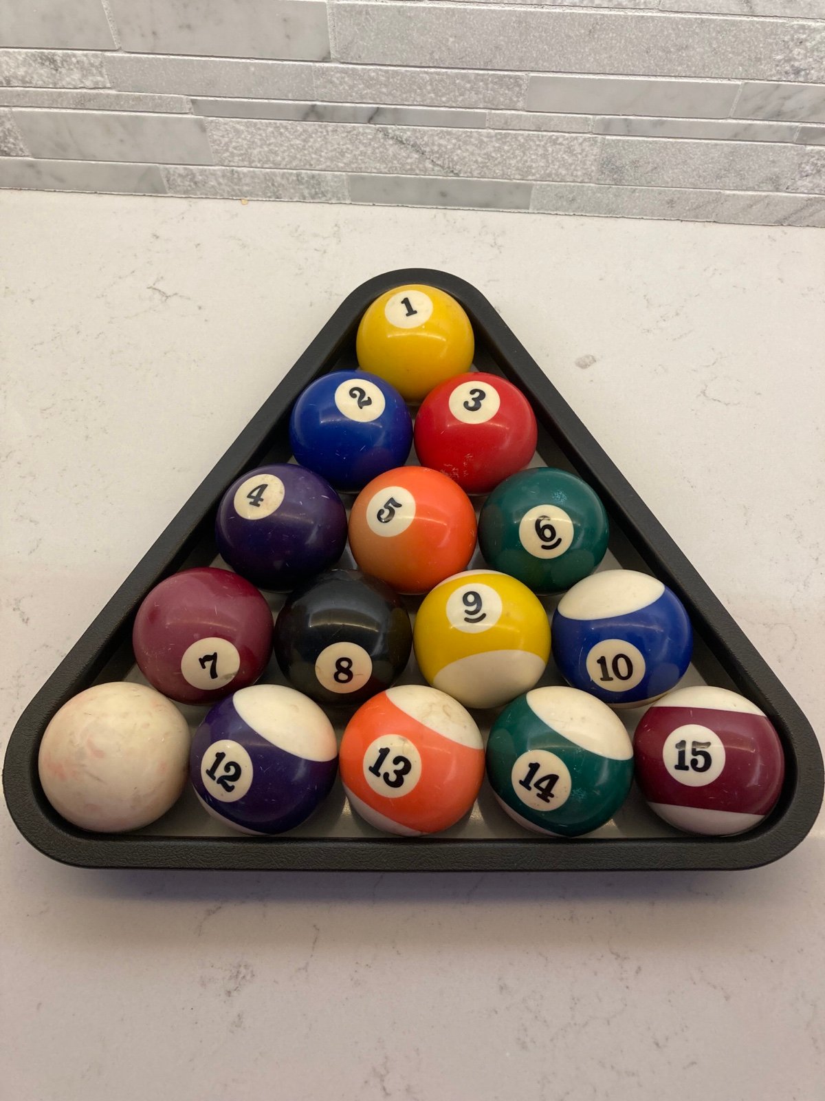 Vintage Billiard Deluxe Pool Ball Set 16 Balls *MISSING #11* w/ Triangle Rack