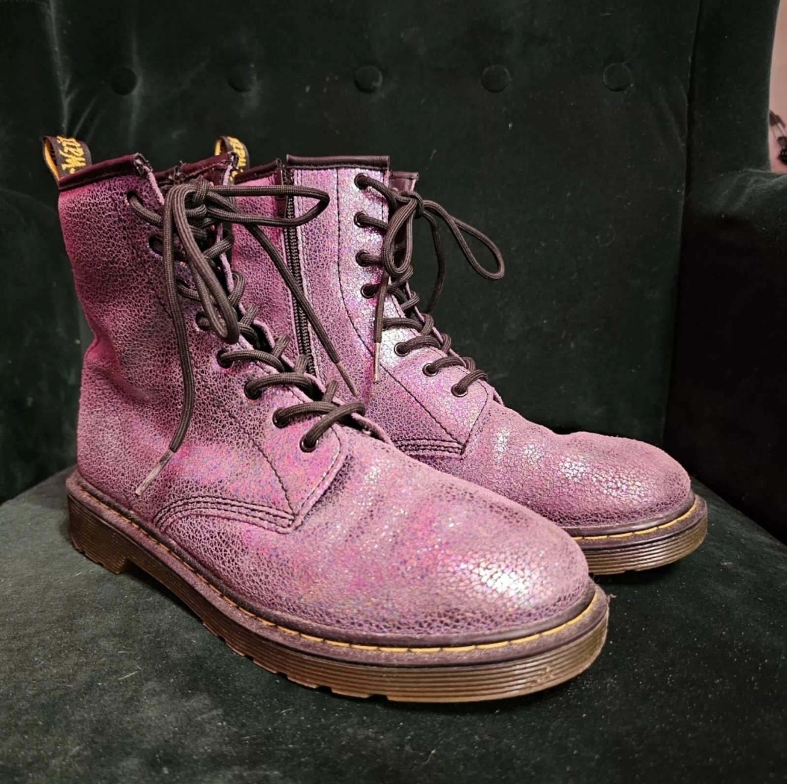 Dr Martens • Delaney Purple Iridescent Combat Boots