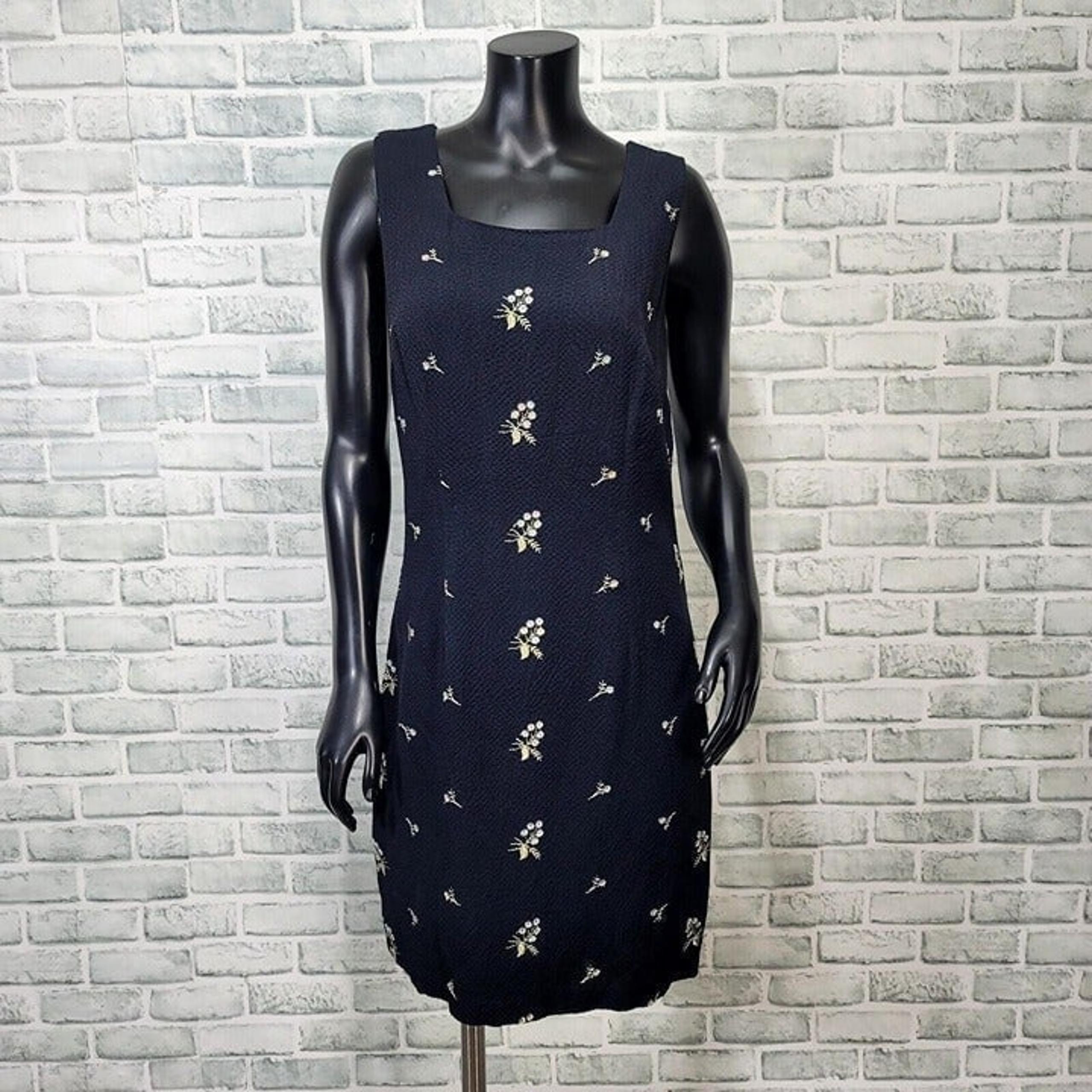 Vintage 80s 90s Molly Malloy Womens M Black Crepe Poly Tank Mini Shift Dress