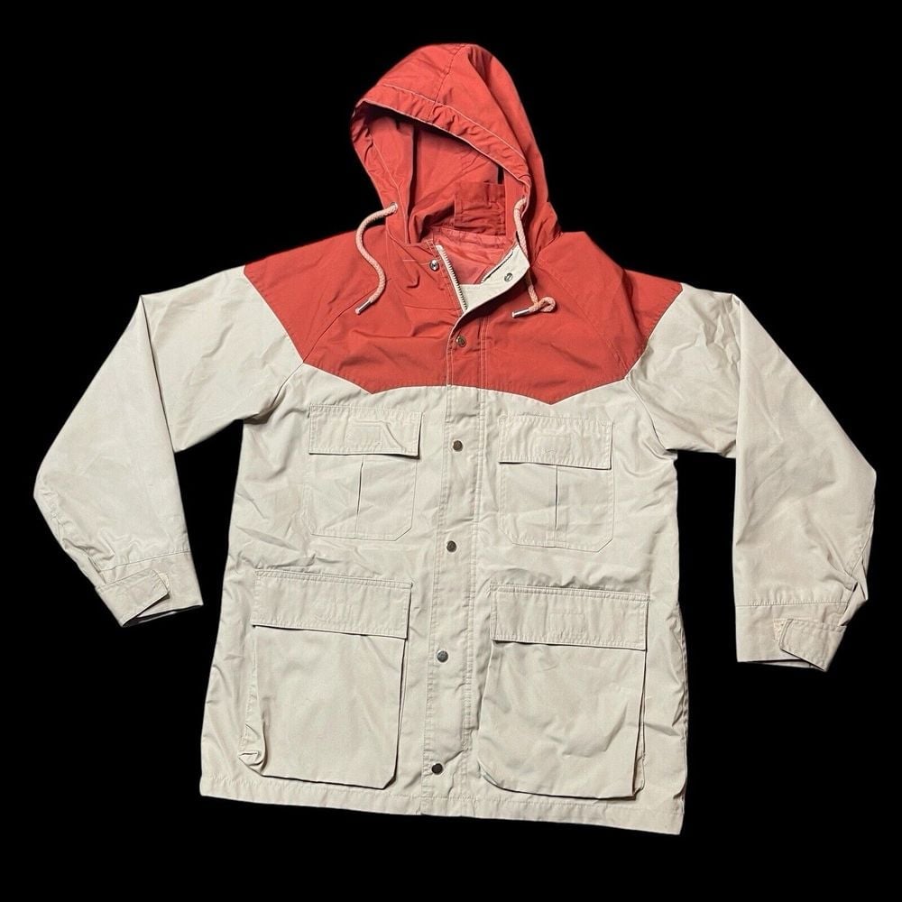 Vintage JC Penney Chore Barn Jacket Mens M Full Zip Hood Long Sleeve Nature