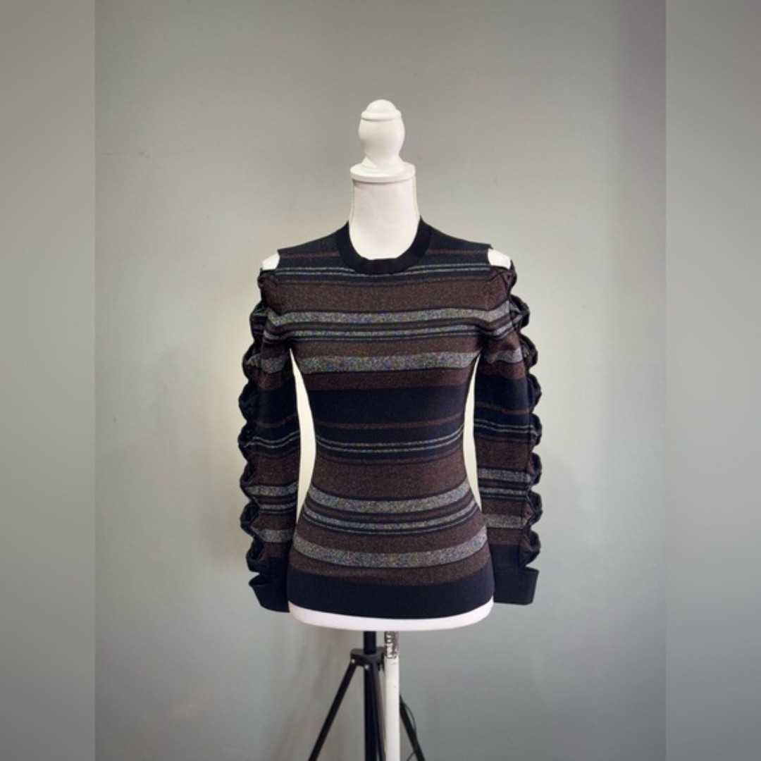 Black Stripe Ted Baker Bow Cutout Sleeve Sweater Size 1 (4) NWT