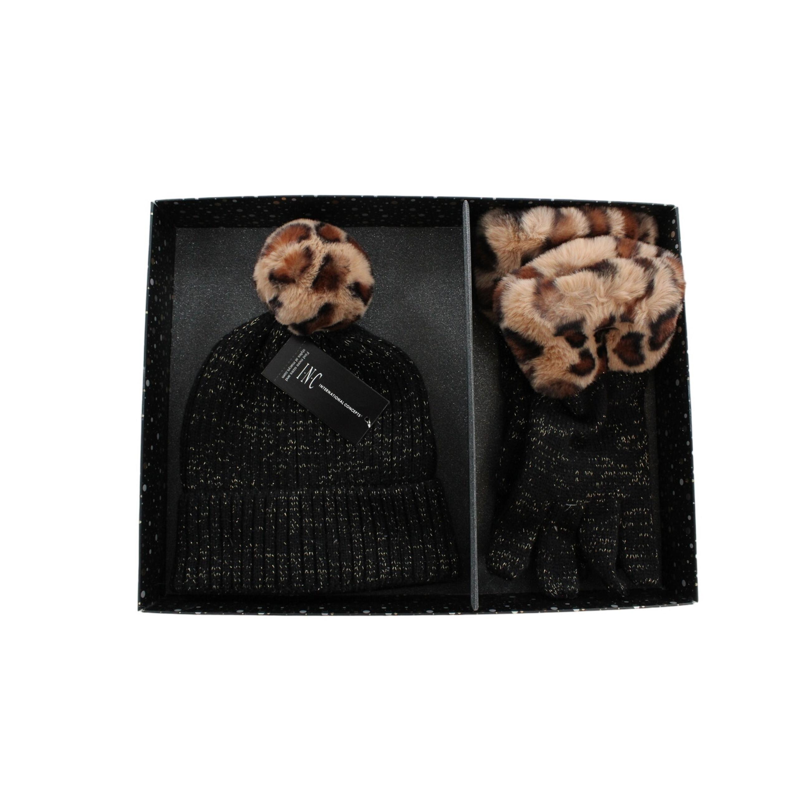 INC International Concepts Faux Fur Beanie Hat & Gloves Gift Set #GS001