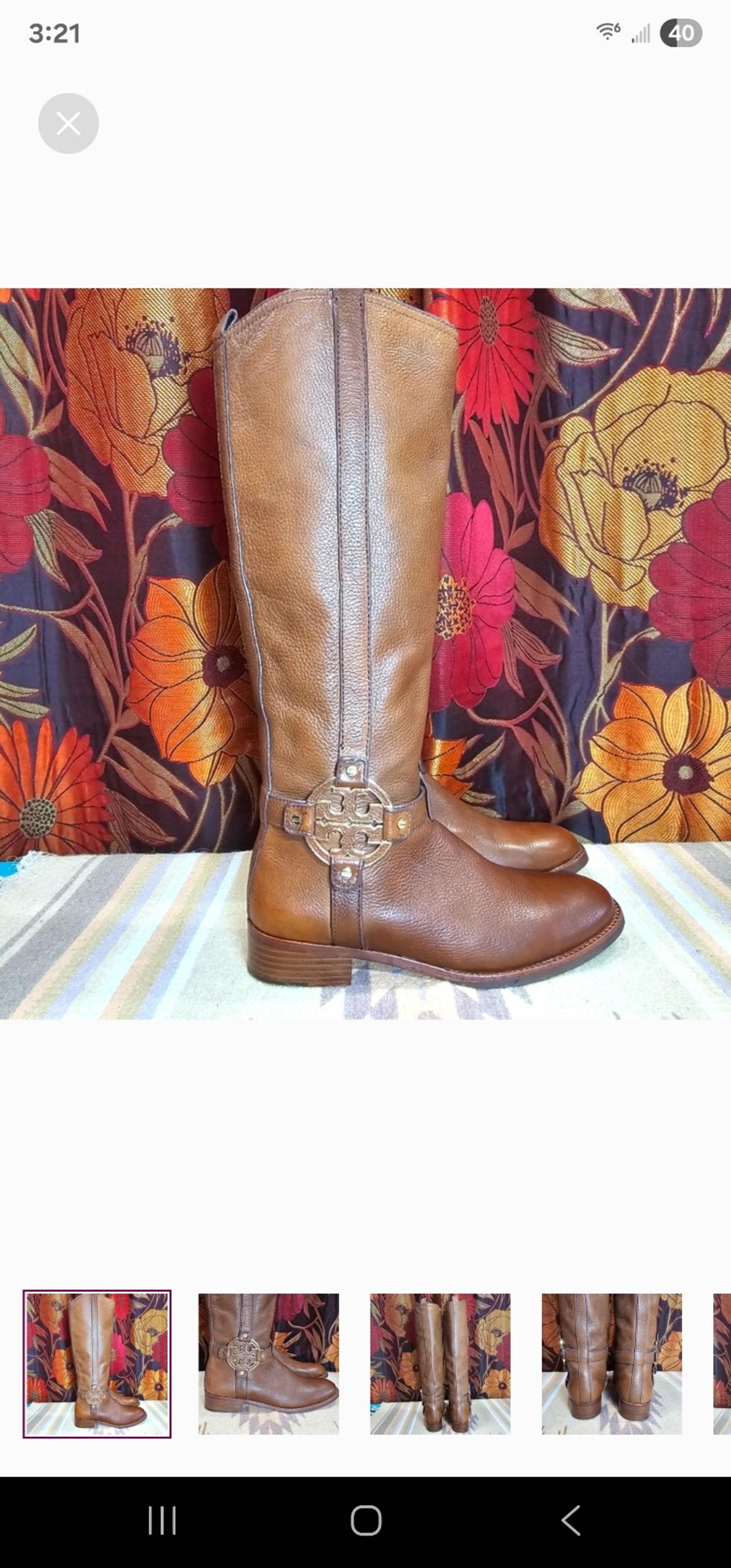 Tory Burch Amanda 7.5 Brown Pebbled Leather Knee High Zip Riding Boots Lined