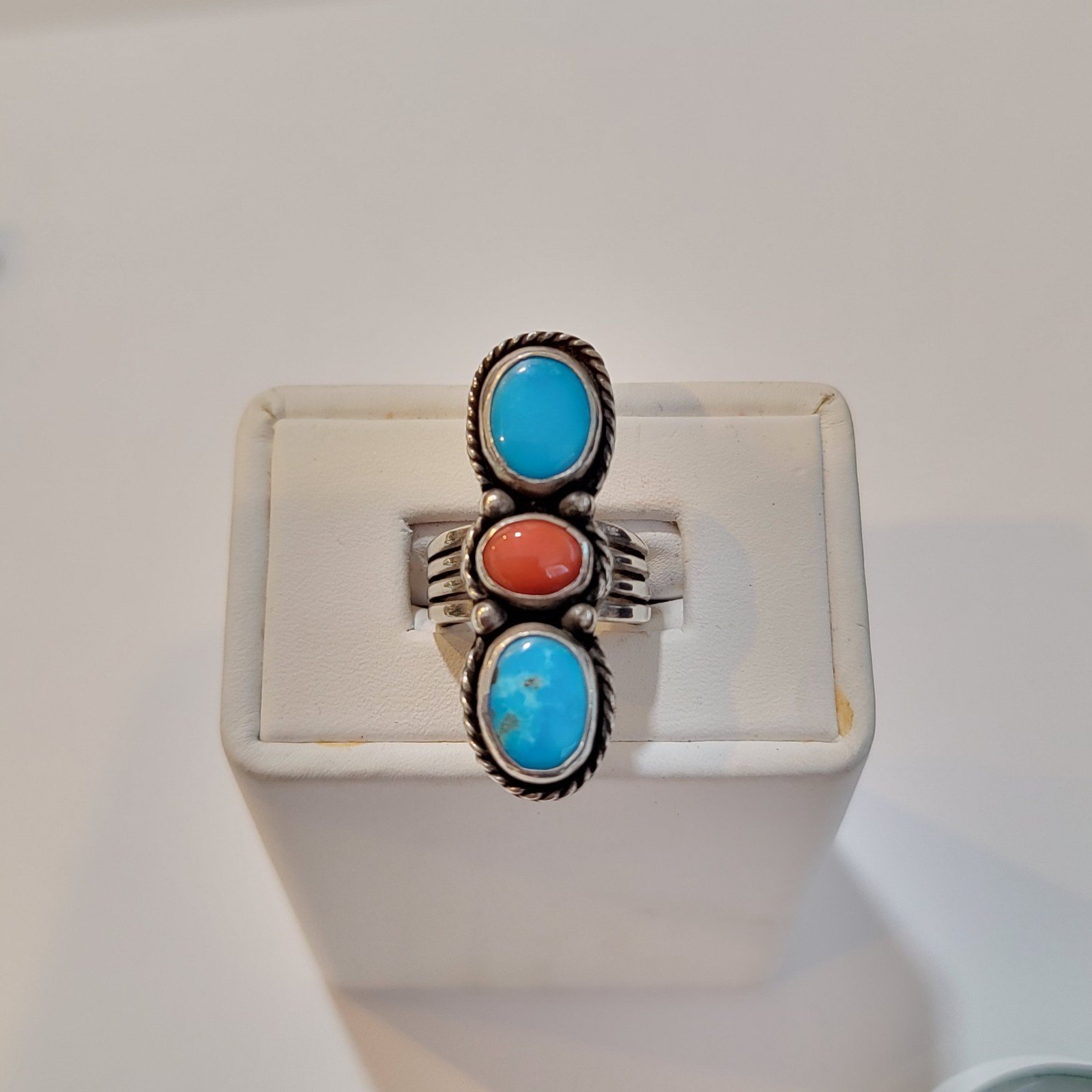 Large Old Pawn Native American Navajo 3 Stone Sterling Ring Sz 6.5