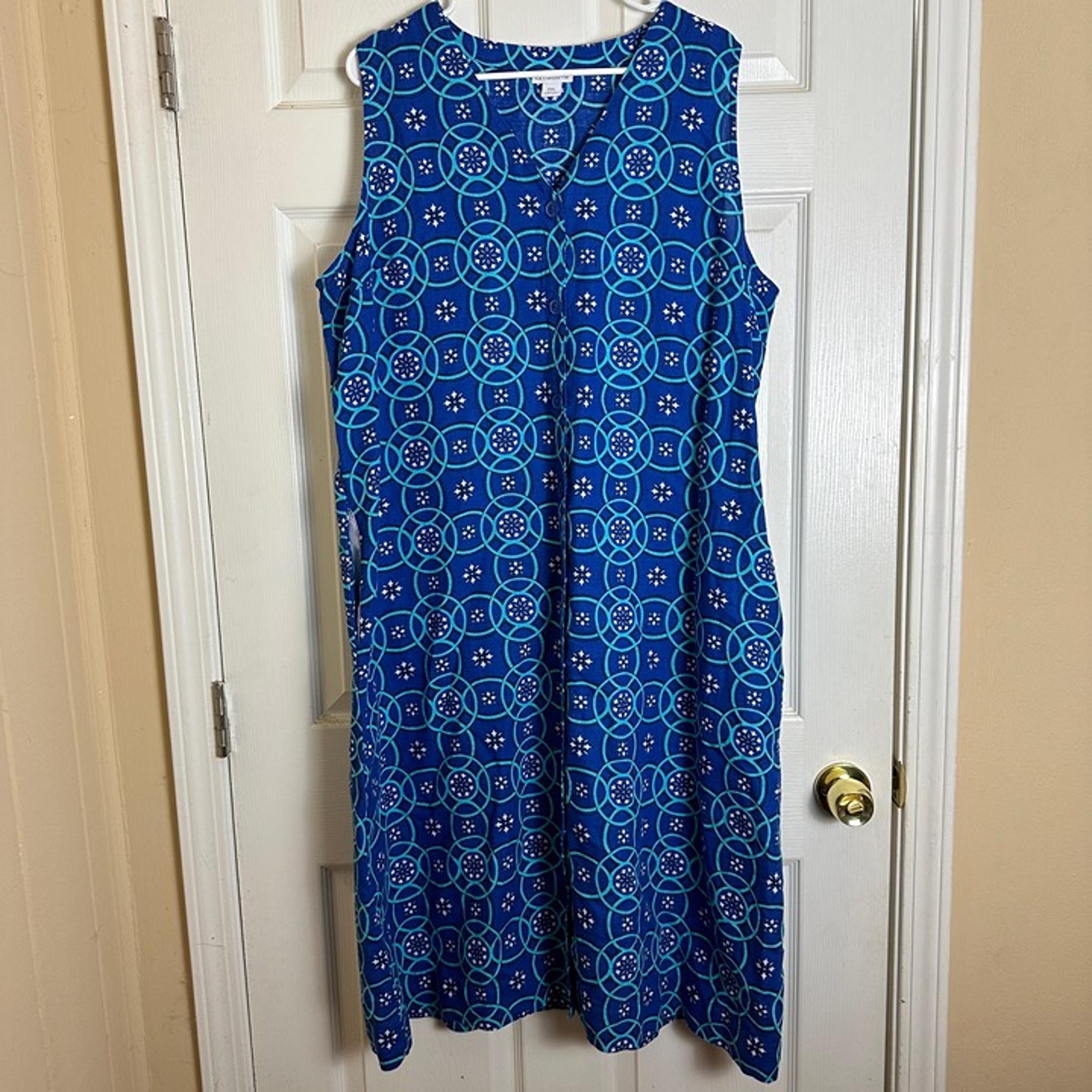 Liz Claiborne Blue Linen Blend Button Front Sleeveless Midi Dress Women Size XXL