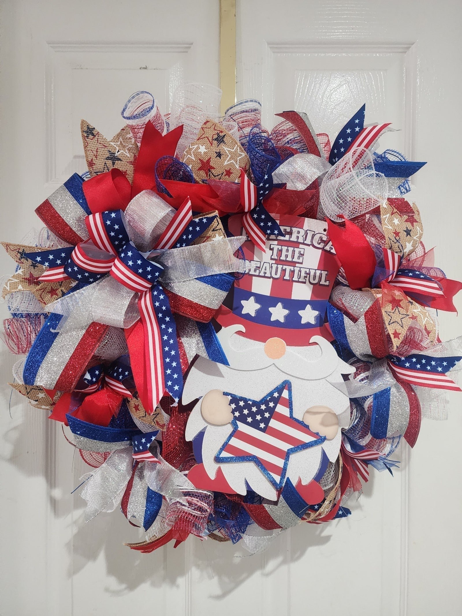 America the Beautiful Wreath, Patriotic Wreath, Deco Mesh Wreath.