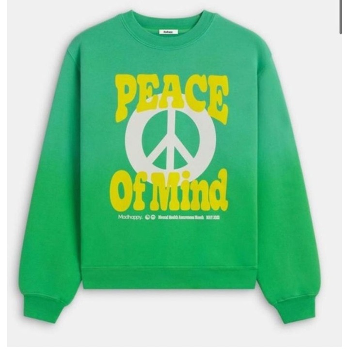 MADHAPPY Peace Of Mind Green Cotton Crewneck Sweatshirt Ombre Size Small