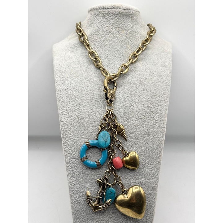 Nautical sea life heart charm pendant necklace