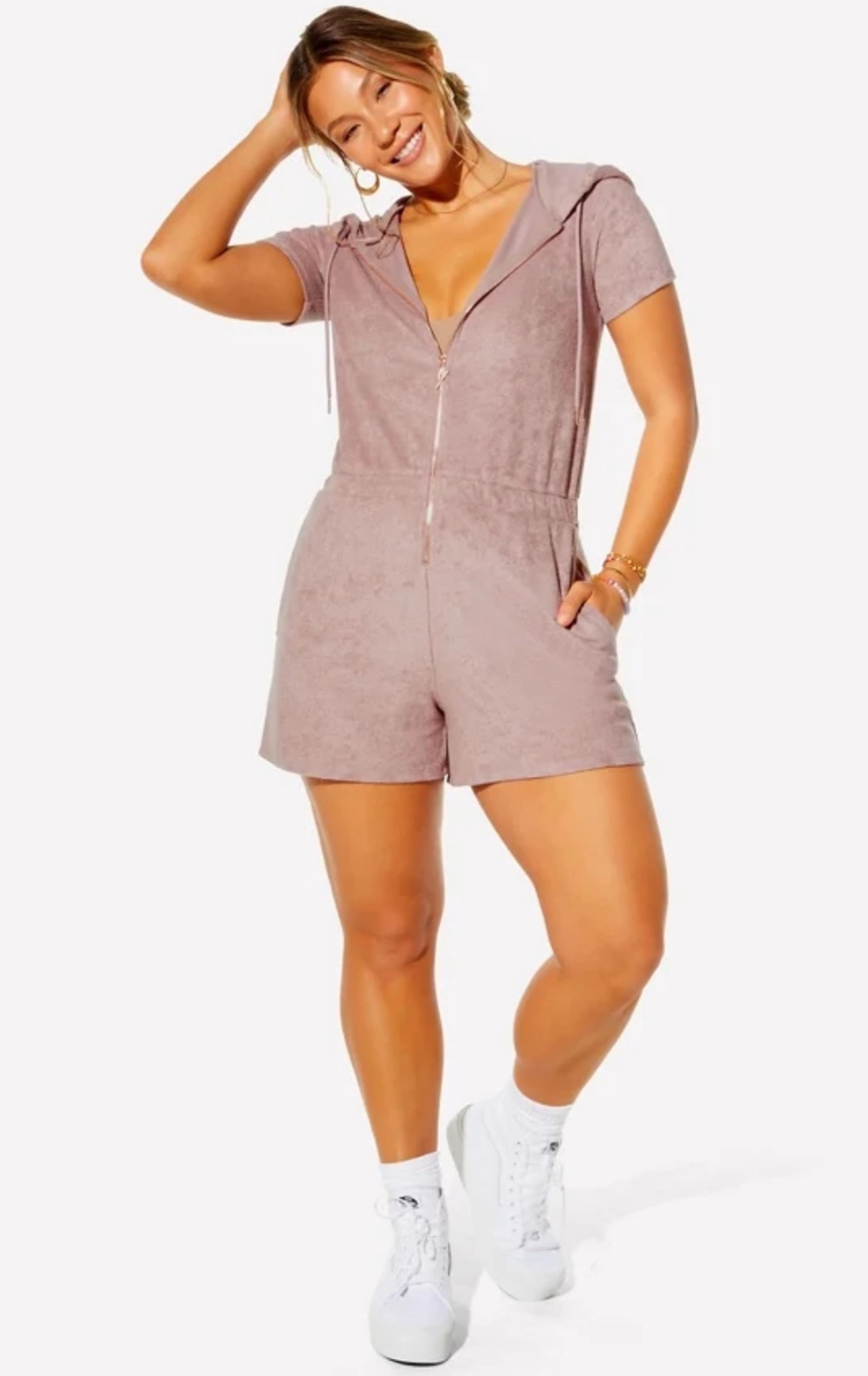Fabletics Yitty Lizzo lilac purple terry cloth zip up short sleeve romper 3XL