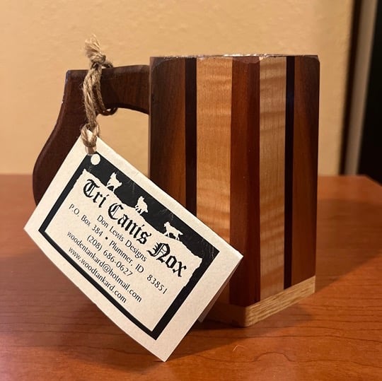 RARE Don Lewis Designs Tri Canis Nox” Wooden Mug * New with Tags * Hand Crafted