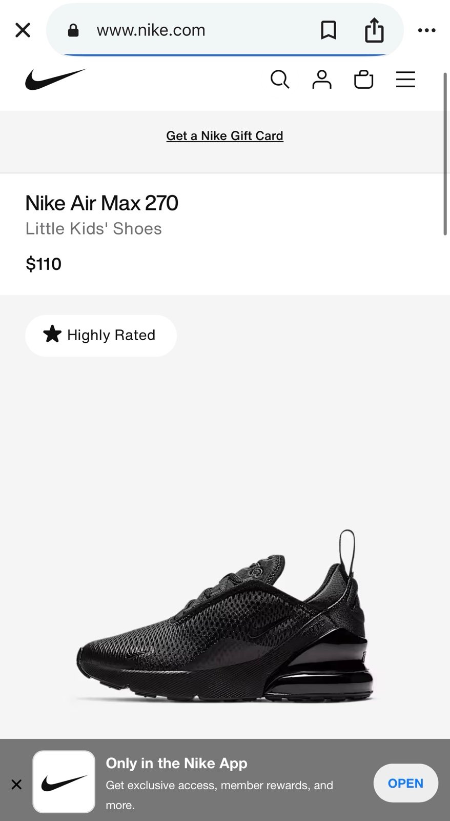 Youth Nike Airmax 270 size 2y