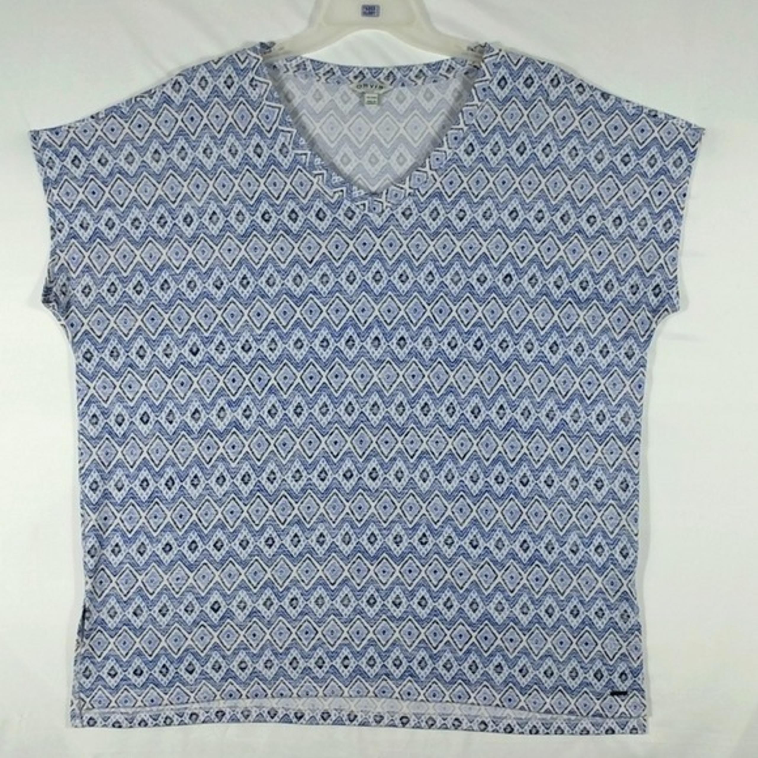 Orvis Top Women' Lite Blue Classic Collection Tribal Capped Sleeve Plus Size XXL