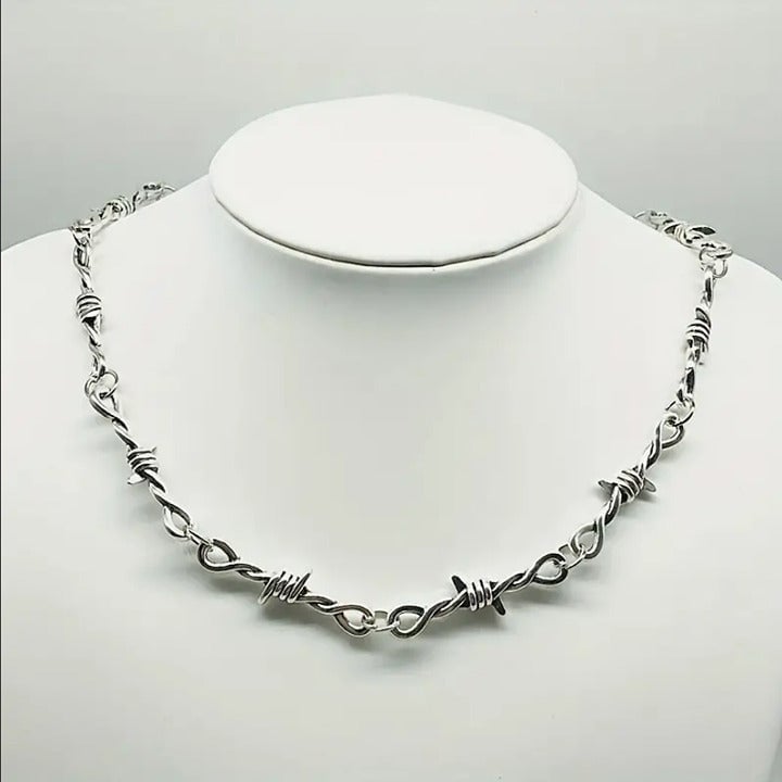 20 Womens 18K White Gold Barbed Wire Chain Necklace Silver Jewelry 18 Karat NEW