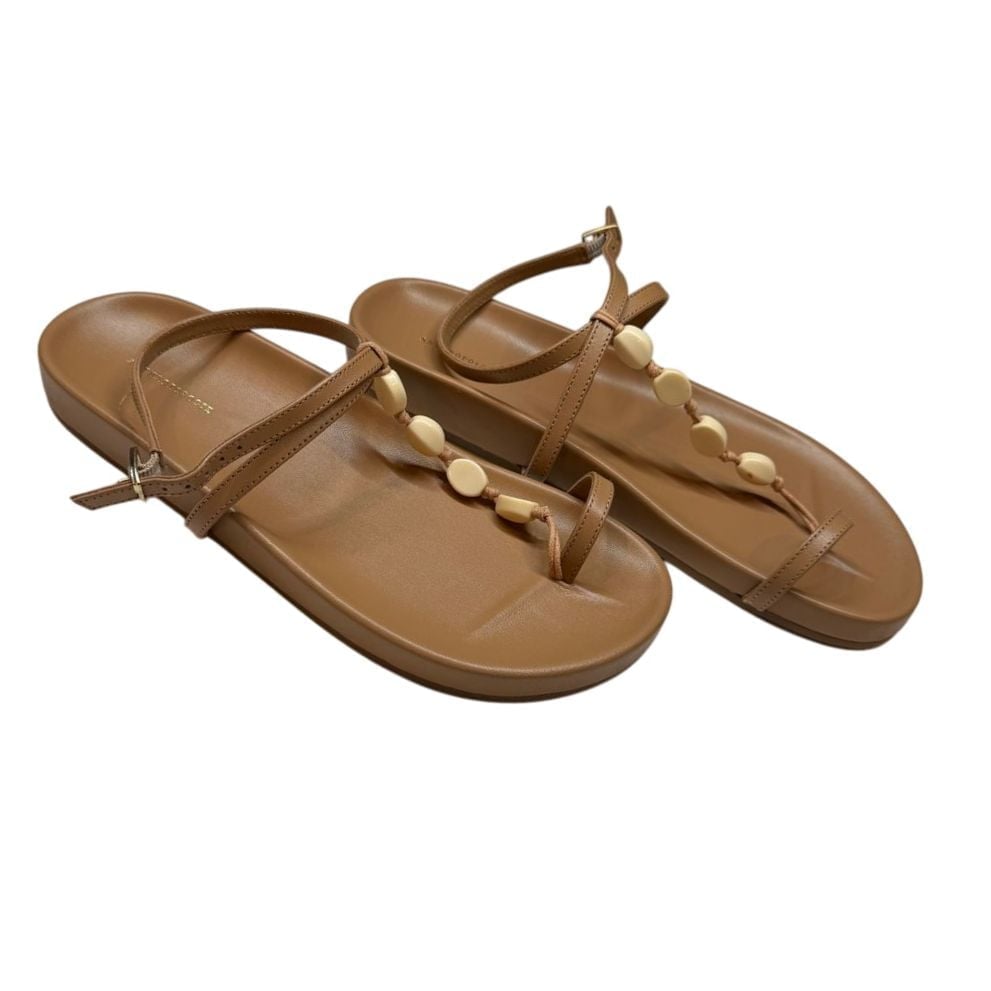 ANTHROPOLOGIE Toe-Loop Stone Flats Sandals Brown w/ Blue Size 8 NIB