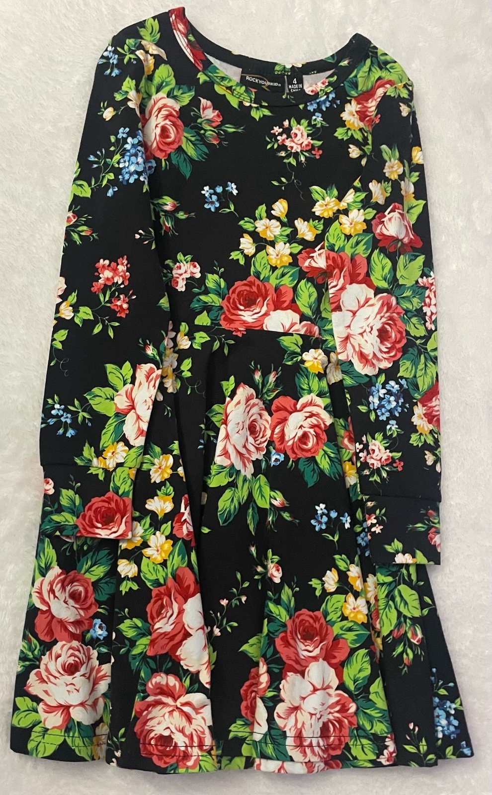 Rock Your Baby Black French Floral Waisted Dress 4T