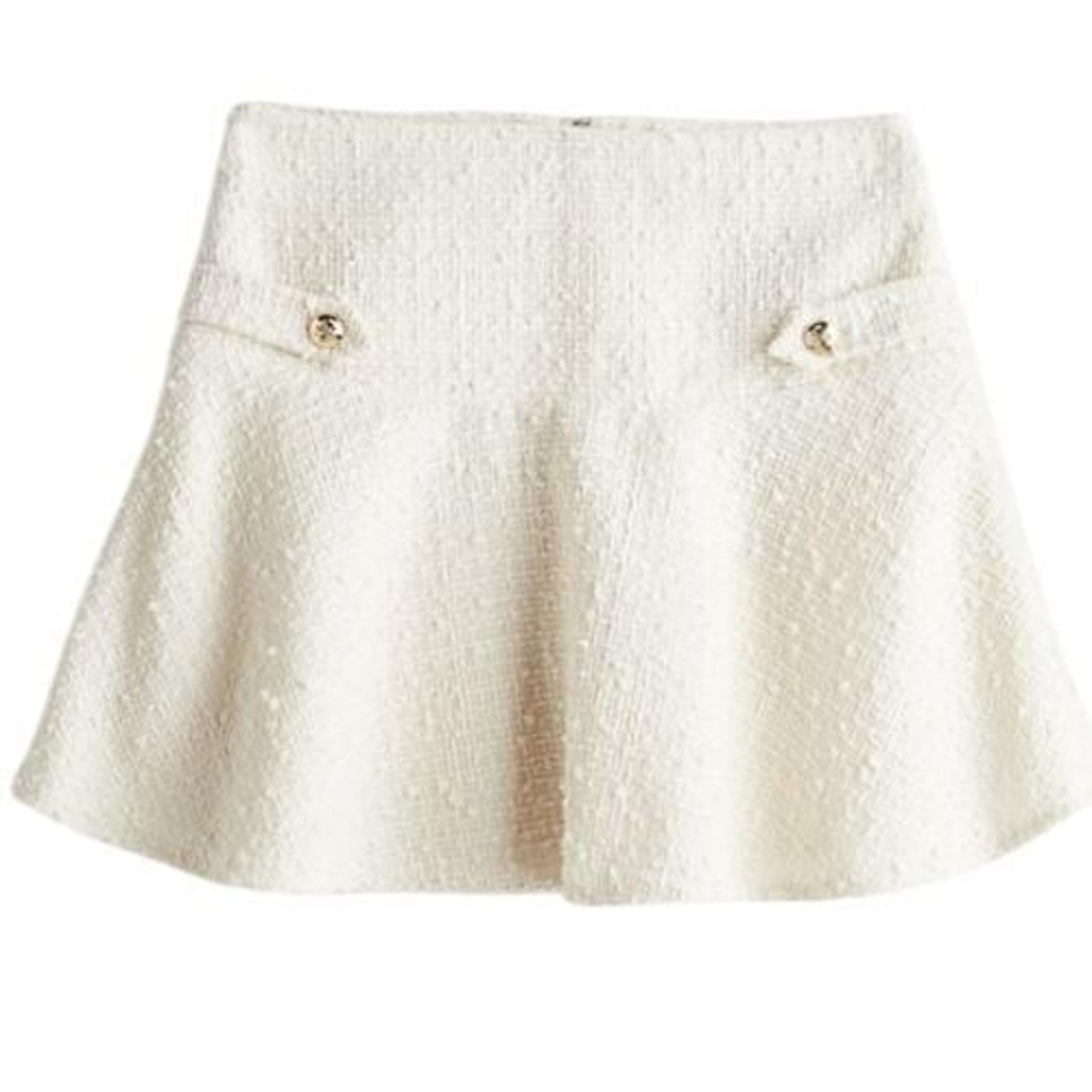 H&M Womans Bouclé Skirt Size 8 White Mini Flared High Wasted Heritage Retro Glam