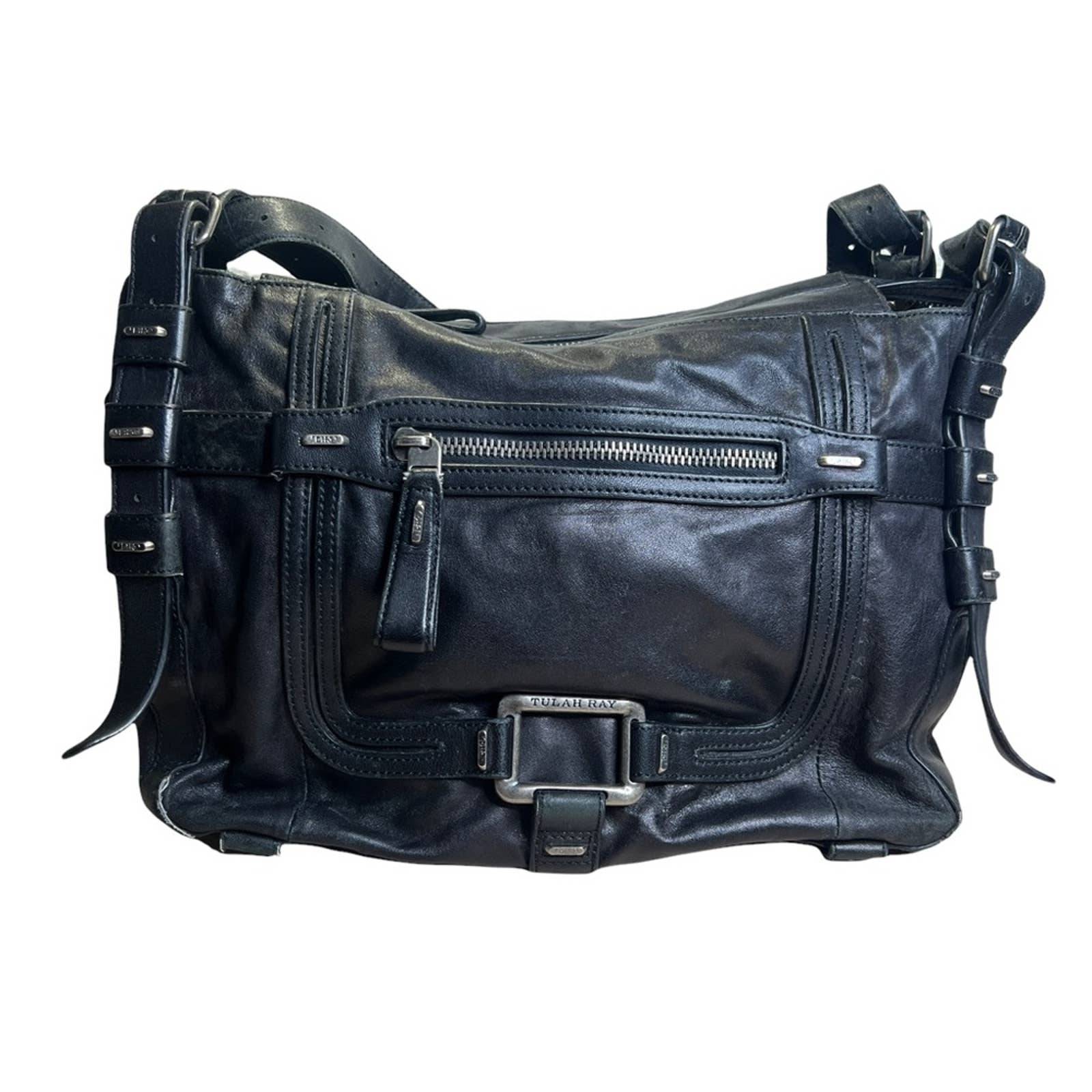 Tulah Ray XLarge Black Lambskin Leather Messenger Bag