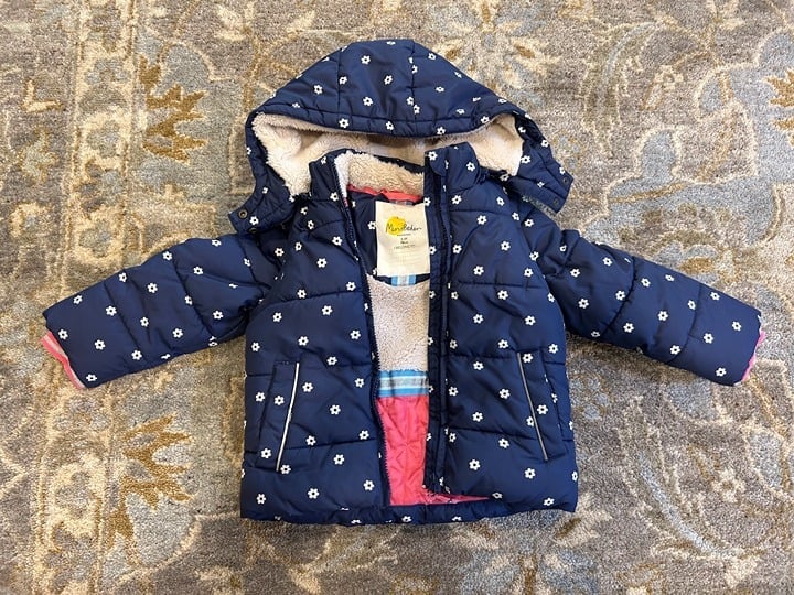 Mini Boden Girl's Faux sherpa-lined 2-in-1 Padded Winter Coat Size 2-3Y 98cm