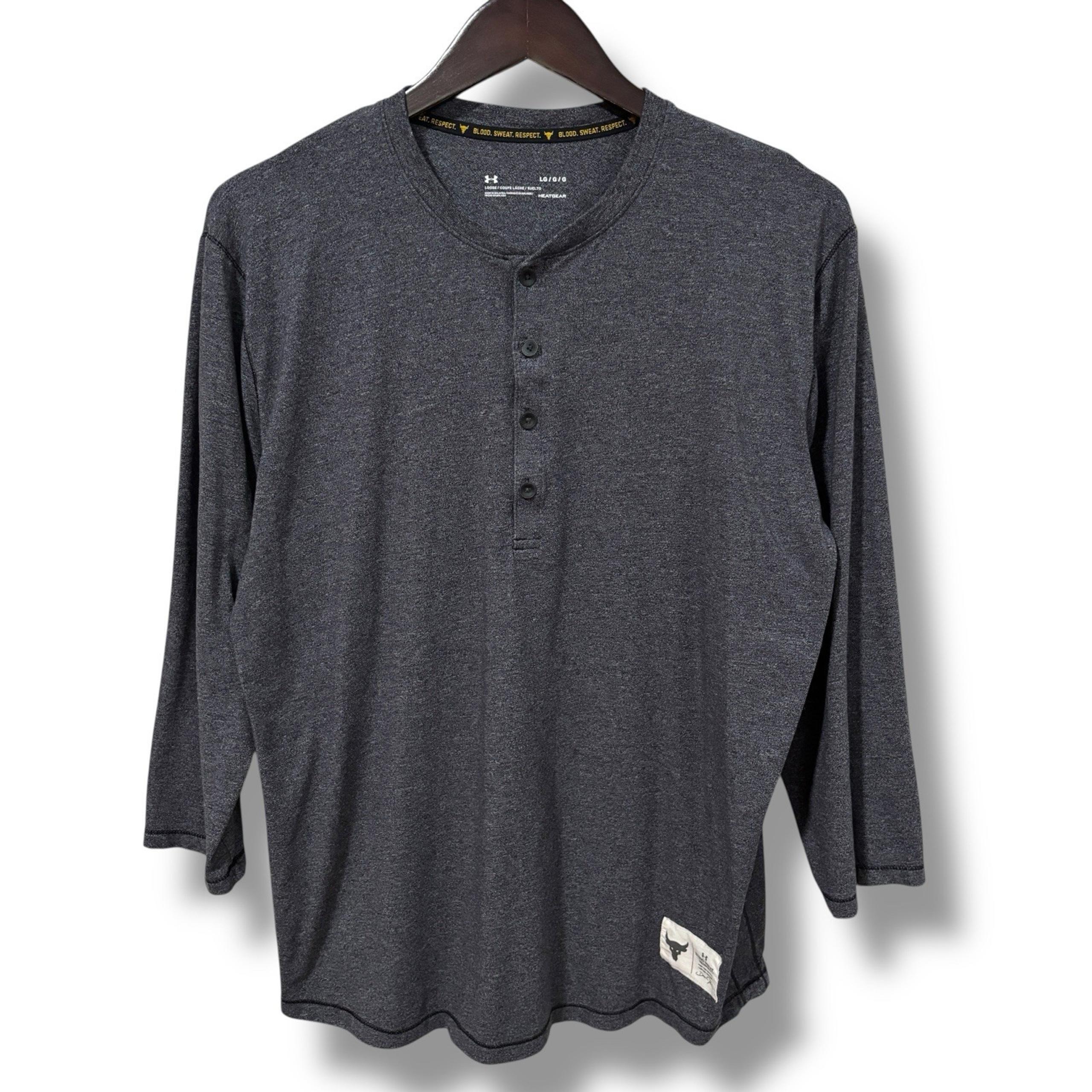 Under Armour x Project Rock Men's Long Sleeve Henley Shirt Gray Size L 21 x 28
