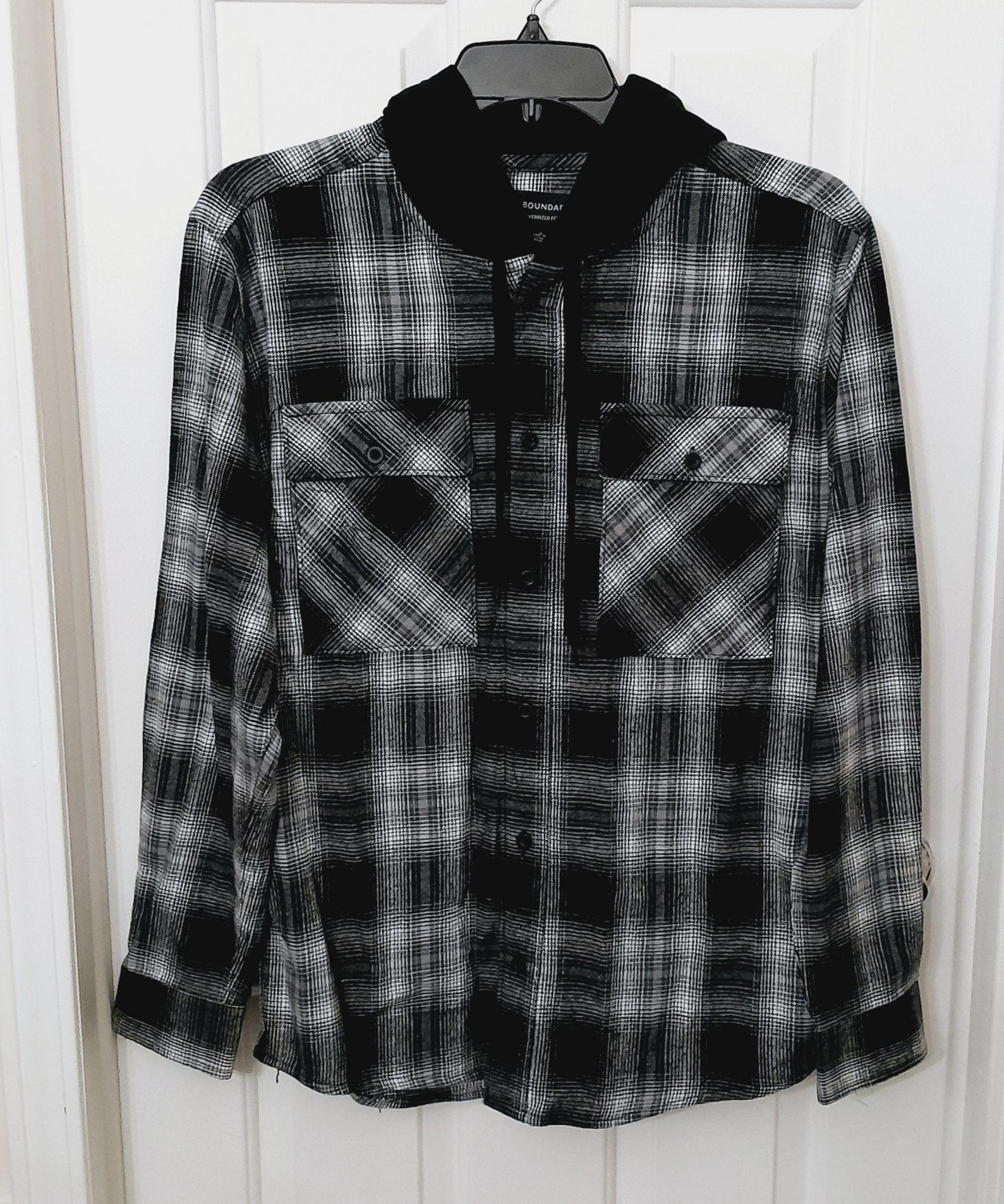Mens Hooded Flannel Shirt Shacket Size XL