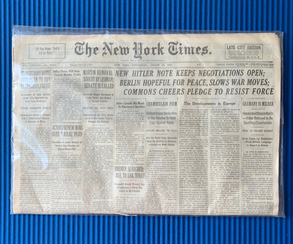 Antique 1939 The New York Times News Pap