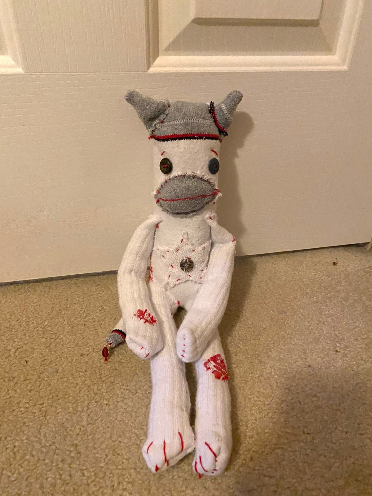 Handmade Sock Monkey | Red & White