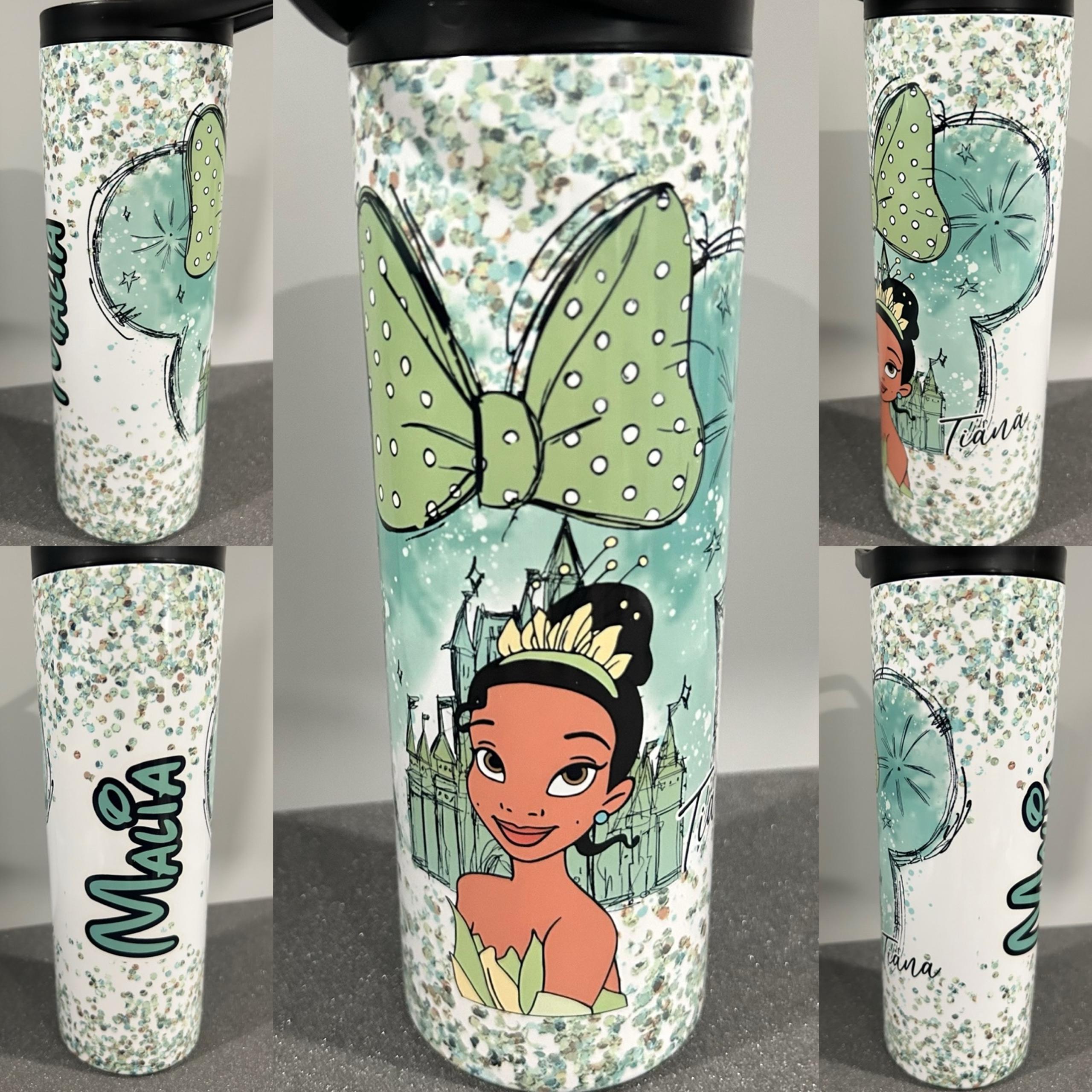 "Ombre Glitter Watercolor Princess Tiana" - 20 Oz Tumbler - Add a Name