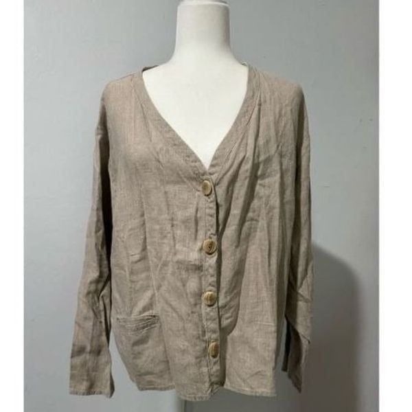 Flax 100% Linen long sleeve light weight top button down M
