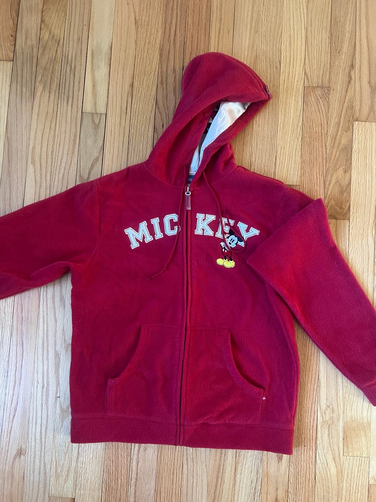 Vintage Mickey Champs Disney Zip Up Hoodie Satin Hood Disney Logo RARE