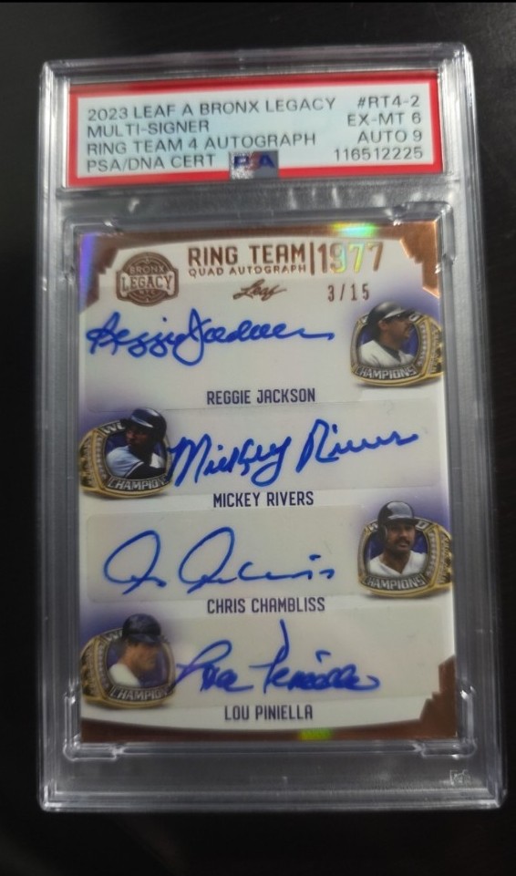 2023 LEAF A BRONX LEGACY 1977 RING TEAM QUAD AUTO JACKSON RIVERS PINIELLA CHAMBL