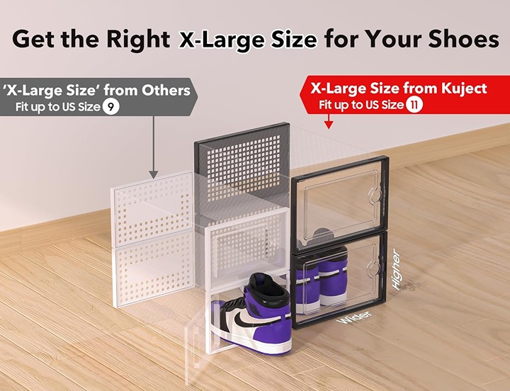 X-Large Shoe Storage Boxes Organizers for Closet 12 Pack, Clear Plastic