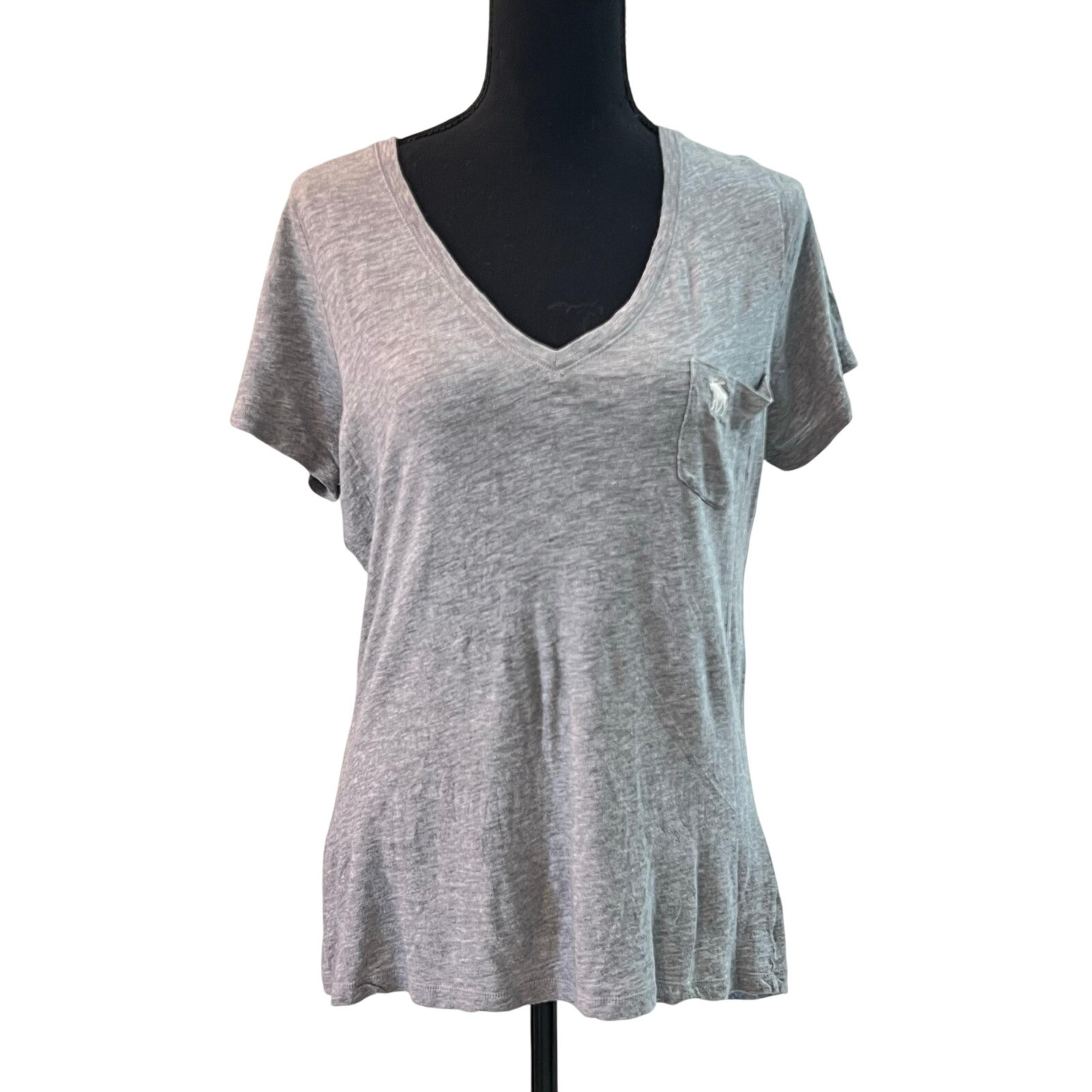 New Abercrombie Fitch Women's T-Shirt Size L Solid Gray V-Neck Short Sleeve Y2K