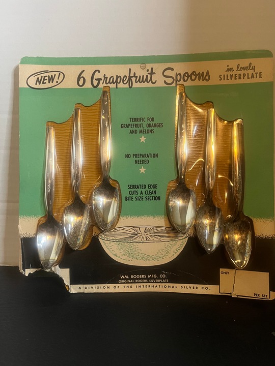 6 WM Rogers Silverplate Grapefruit Spoons-IOP Very Hard To Find In Package!!