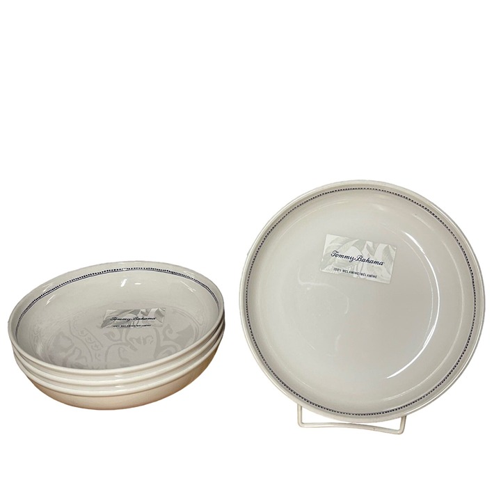 Tommy Bahama Melamine Bowls Set Of 4 White With Blue Trim 11 Durable Lightweigh