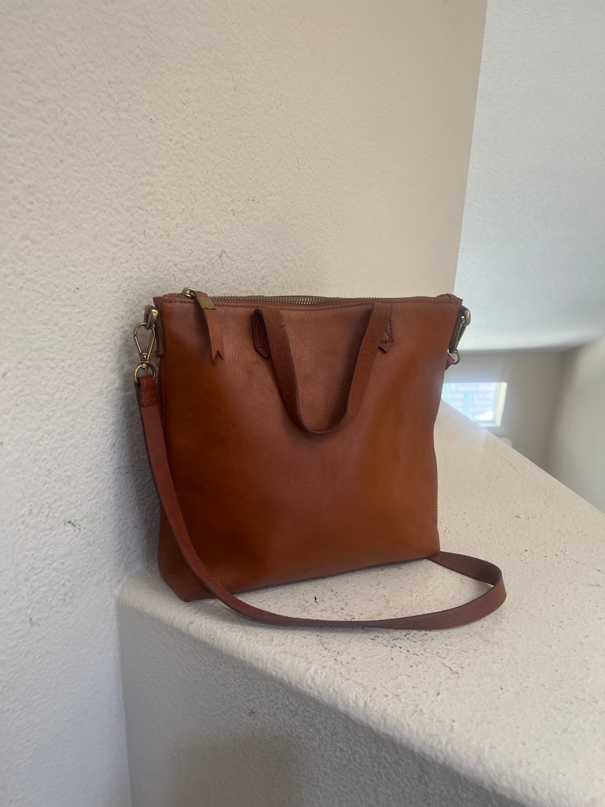 Madewell Transport Brown Tote Crossbody Cognac Leather double handle Bag