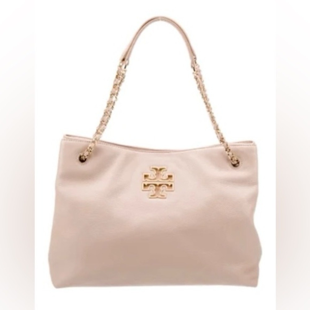 Tory Burch Britten Triple Compartment Tote Shoulder Bag Pale Pink Gold