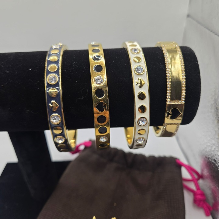 Kate Spade New York Gold Tone Bangle Bracelets Crystal Enamel Accents Lot Of 4 D
