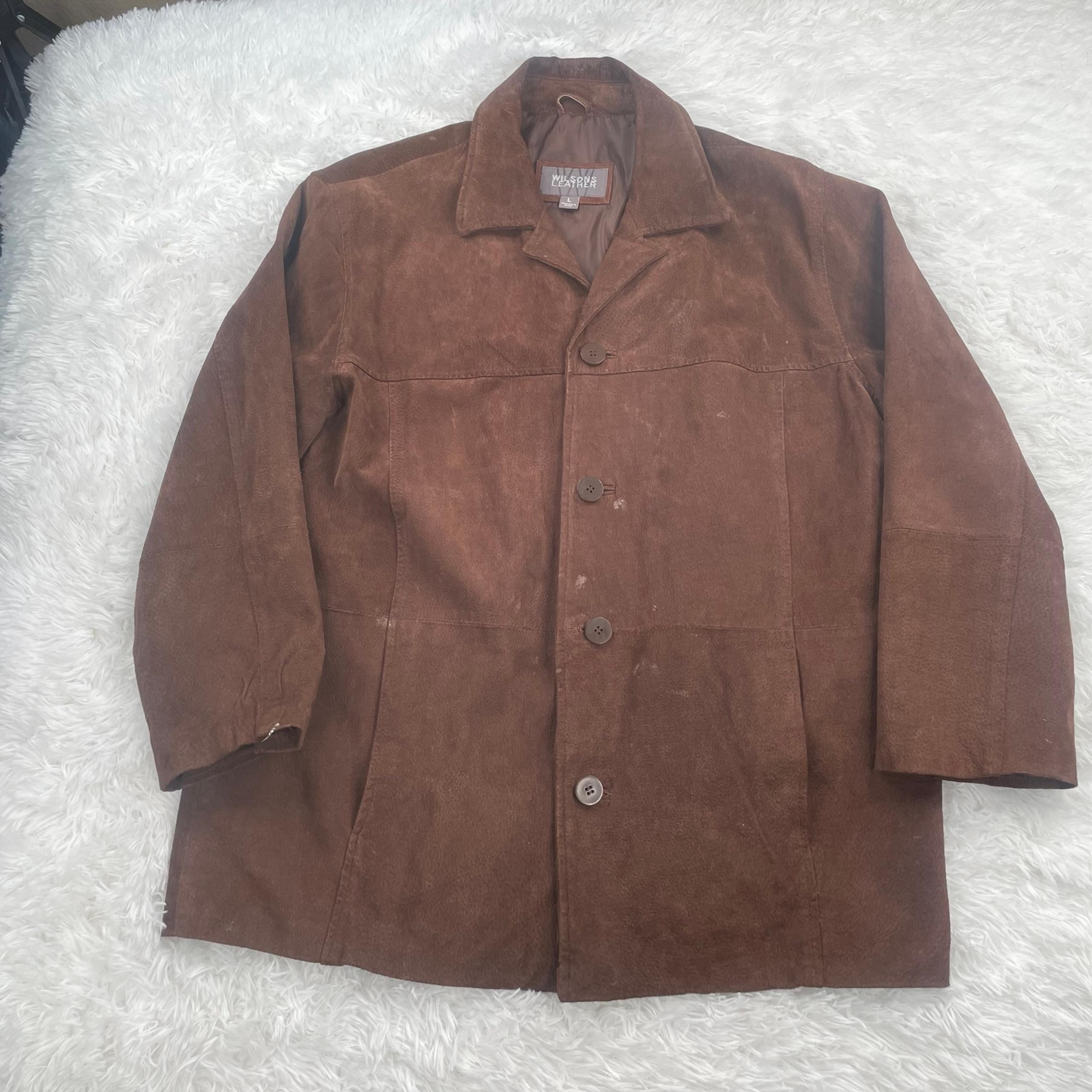 Wilson’s Leather Jacket Brown Trench Long Jacket Size L