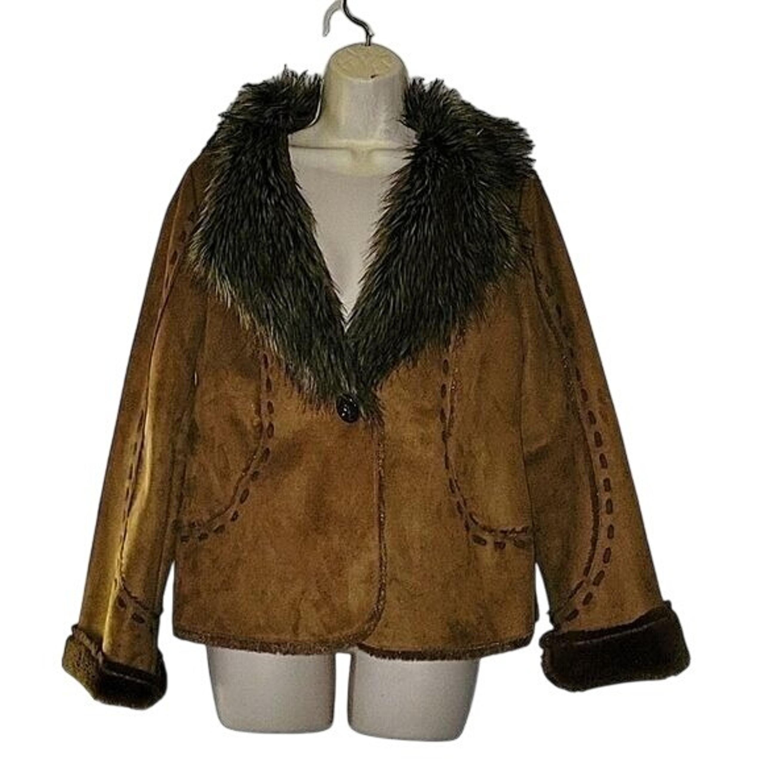 Womens Scully Faux Suede Jacket With Faux Fur Collar & Cuffs Medium