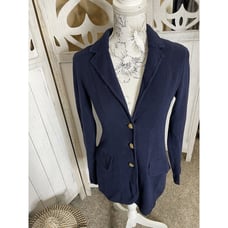 Lauren Ralph Lauren Combed Cotton Knit Blazer Navy Crest Button Gold Tone Sz XS