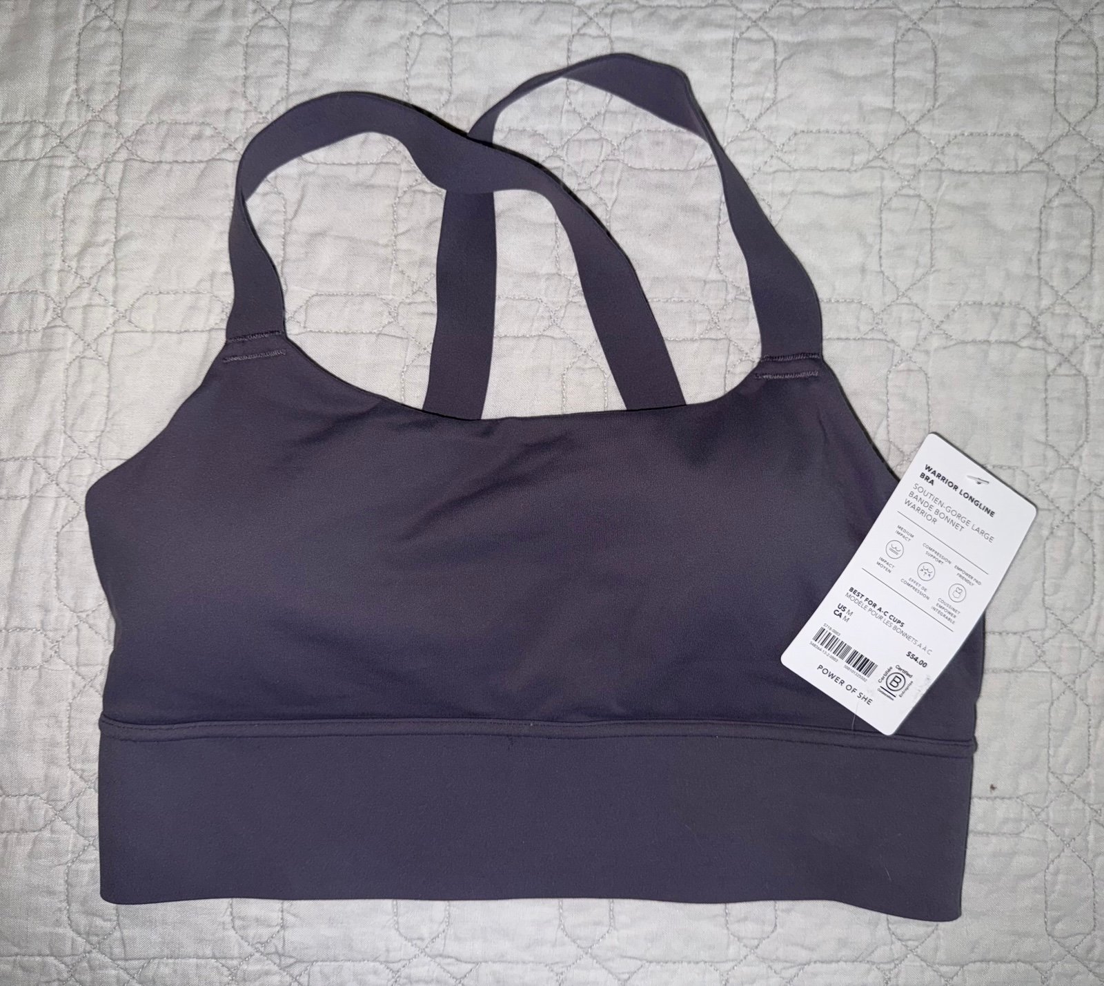 NWT Athleta M Warrior Longline Sports Bra Women's Medium Cup A-C Dusk Violet