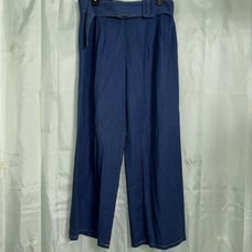 Moon River Wide Leg Linen Pants. Dark Blue With Wide Belt. Size Large