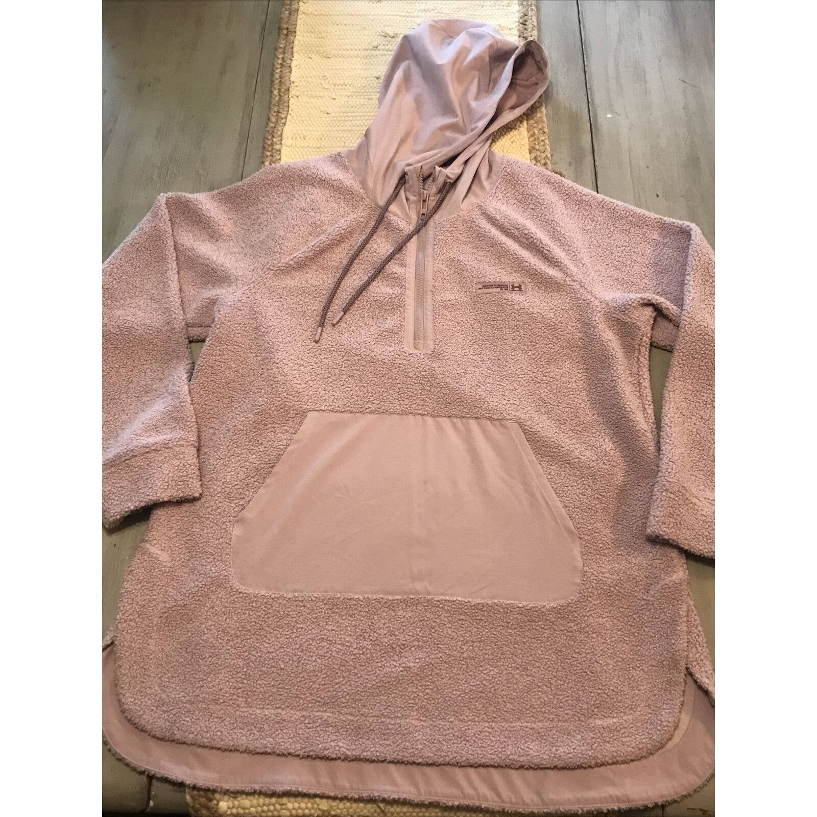 Under Armour Mission Boucle Anorak Fleece Mauve Pink Pullover Tunic Hoodie Sz L
